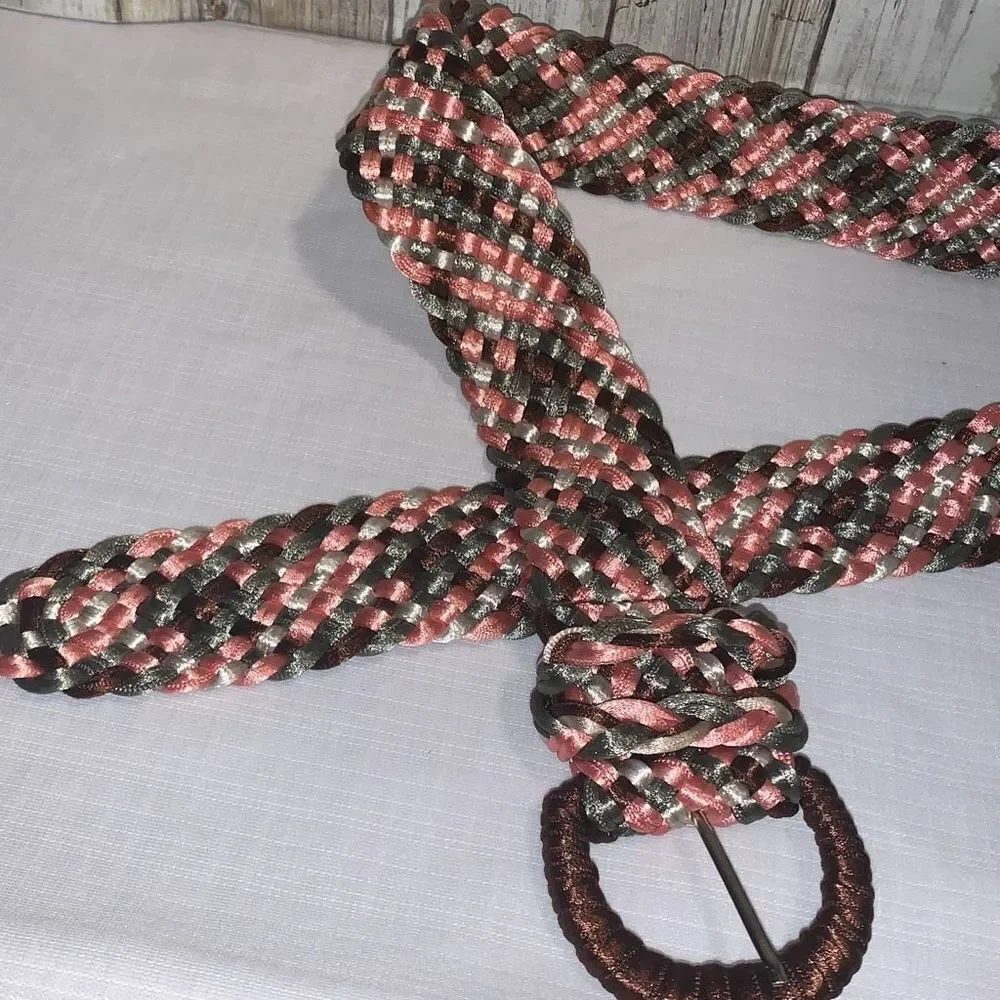 Vintage Pastel‎ Satin Wide Woven Boho Belt Size Medium